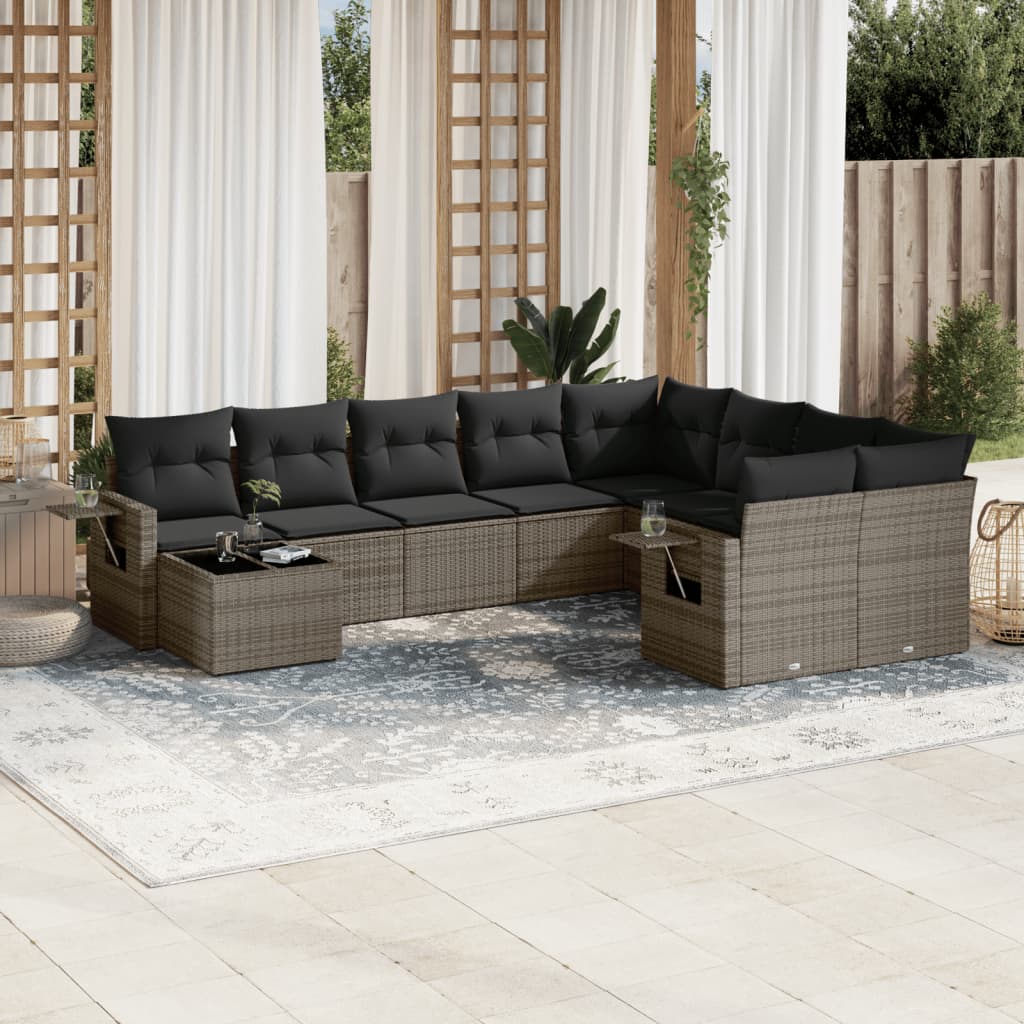 10-dijelni set vrtnih sofa od poliratana s jastucima sivi