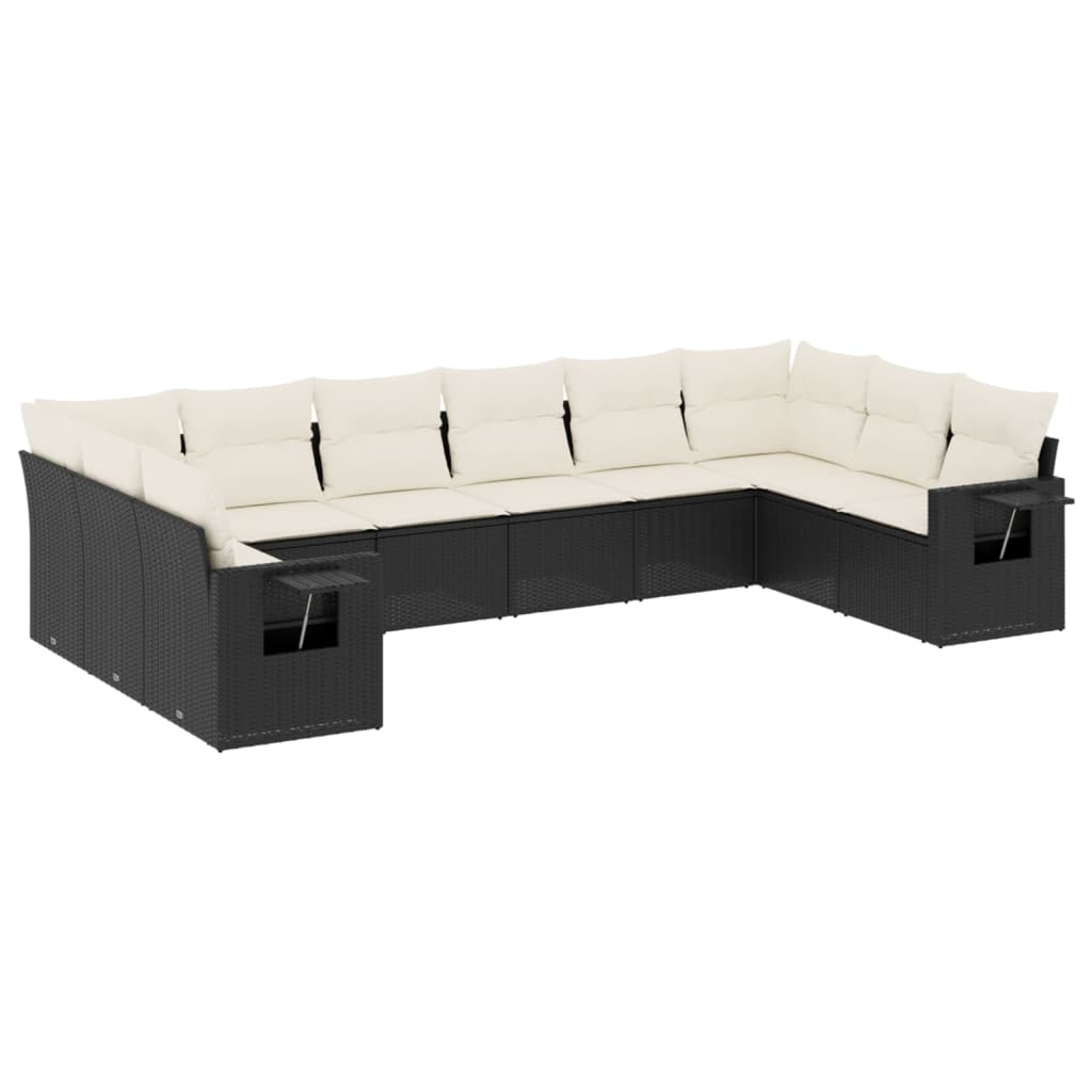10-dijelni set vrtnih sofa s jastucima crni od poliratana
