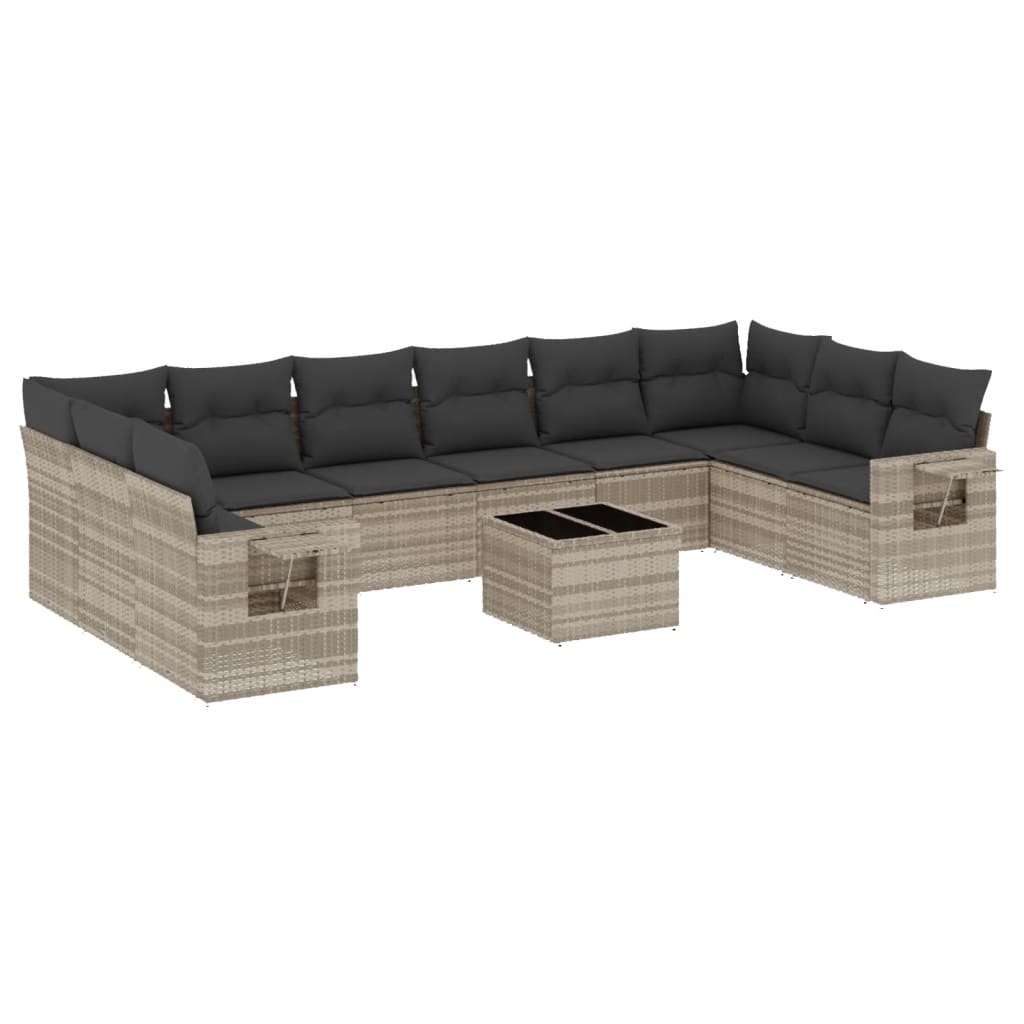 11-dijelni set vrtnih sofa poliratan s jastucima svijetlosivi