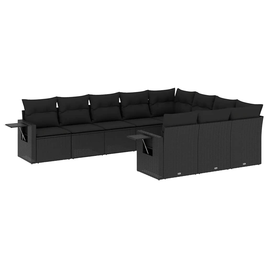 10-dijelni set vrtnih sofa s jastucima crni od poliratana
