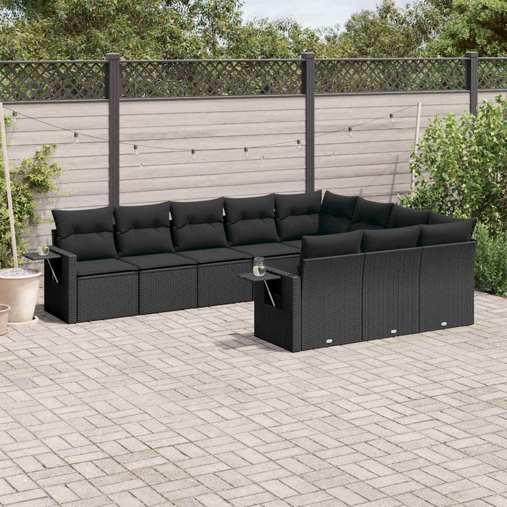10-dijelni set vrtnih sofa s jastucima crni od poliratana