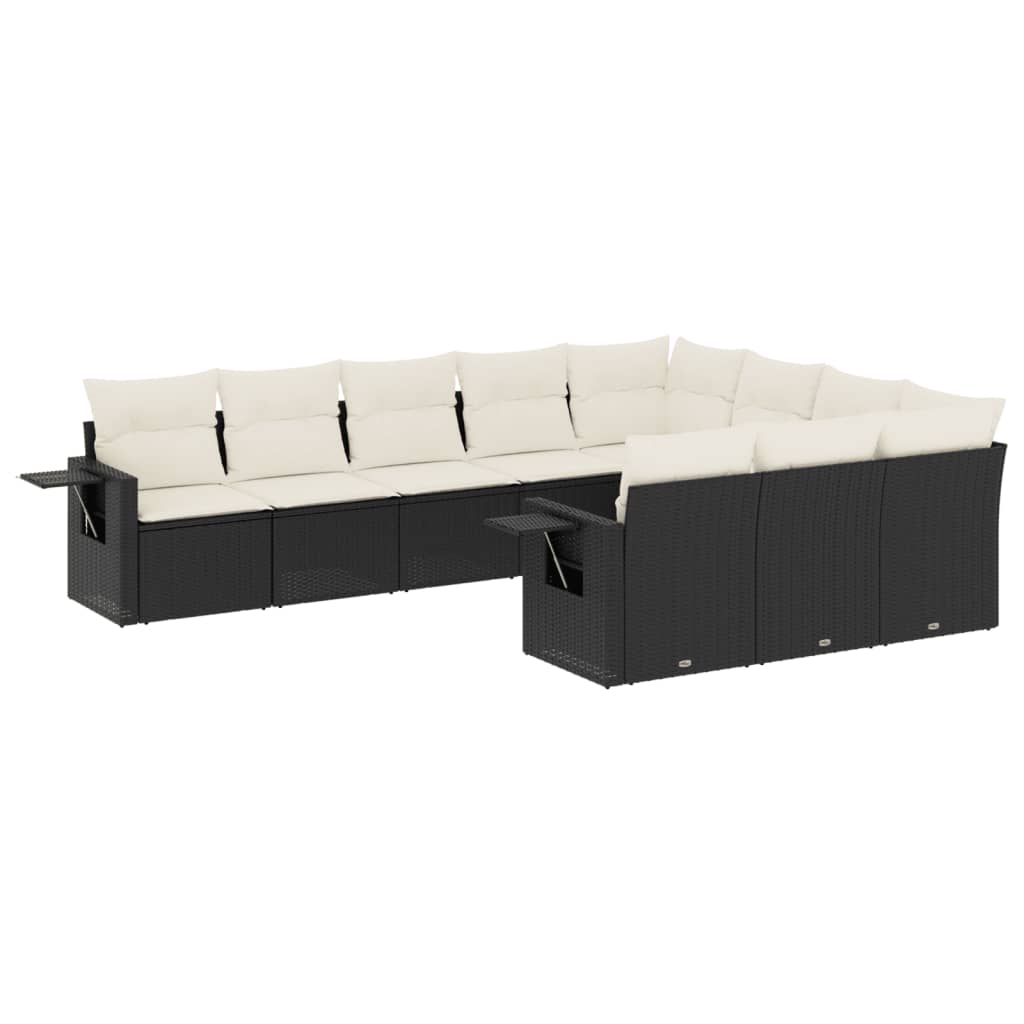 10-dijelni set vrtnih sofa s jastucima crni od poliratana