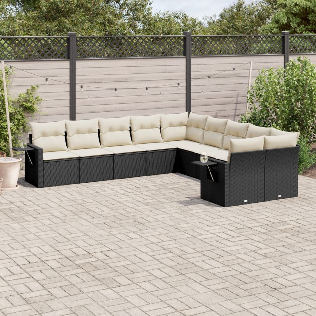 10-dijelni set vrtnih sofa s jastucima crni od poliratana