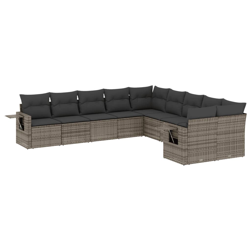 10-dijelni set vrtnih sofa od poliratana s jastucima sivi