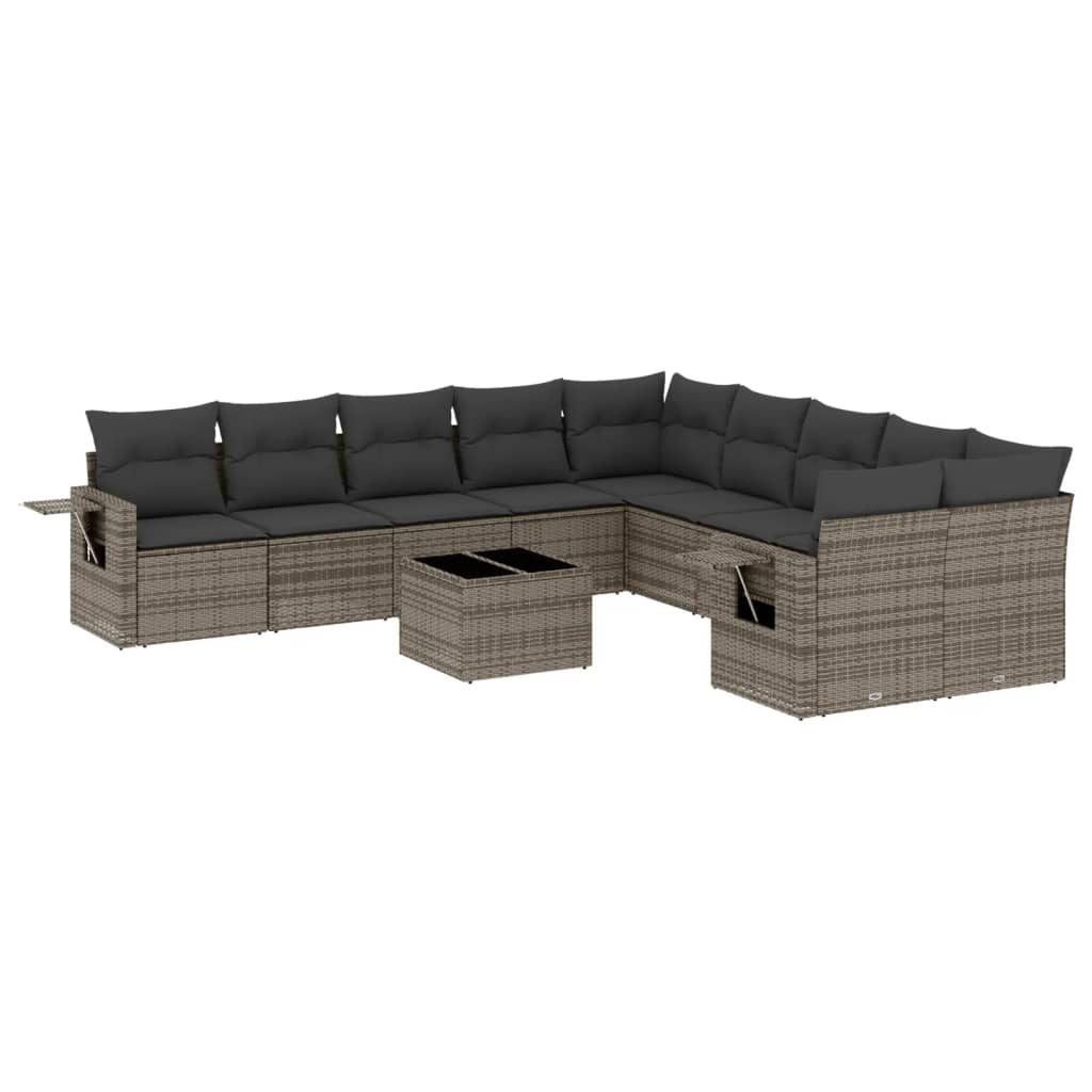 11-dijelni set vrtnih sofa od poliratana s jastucima sivi