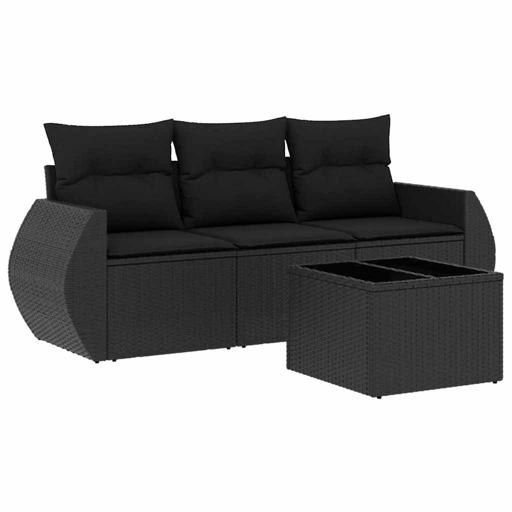 4-dijelni set vrtnih sofa od poliratana s jastucima crni