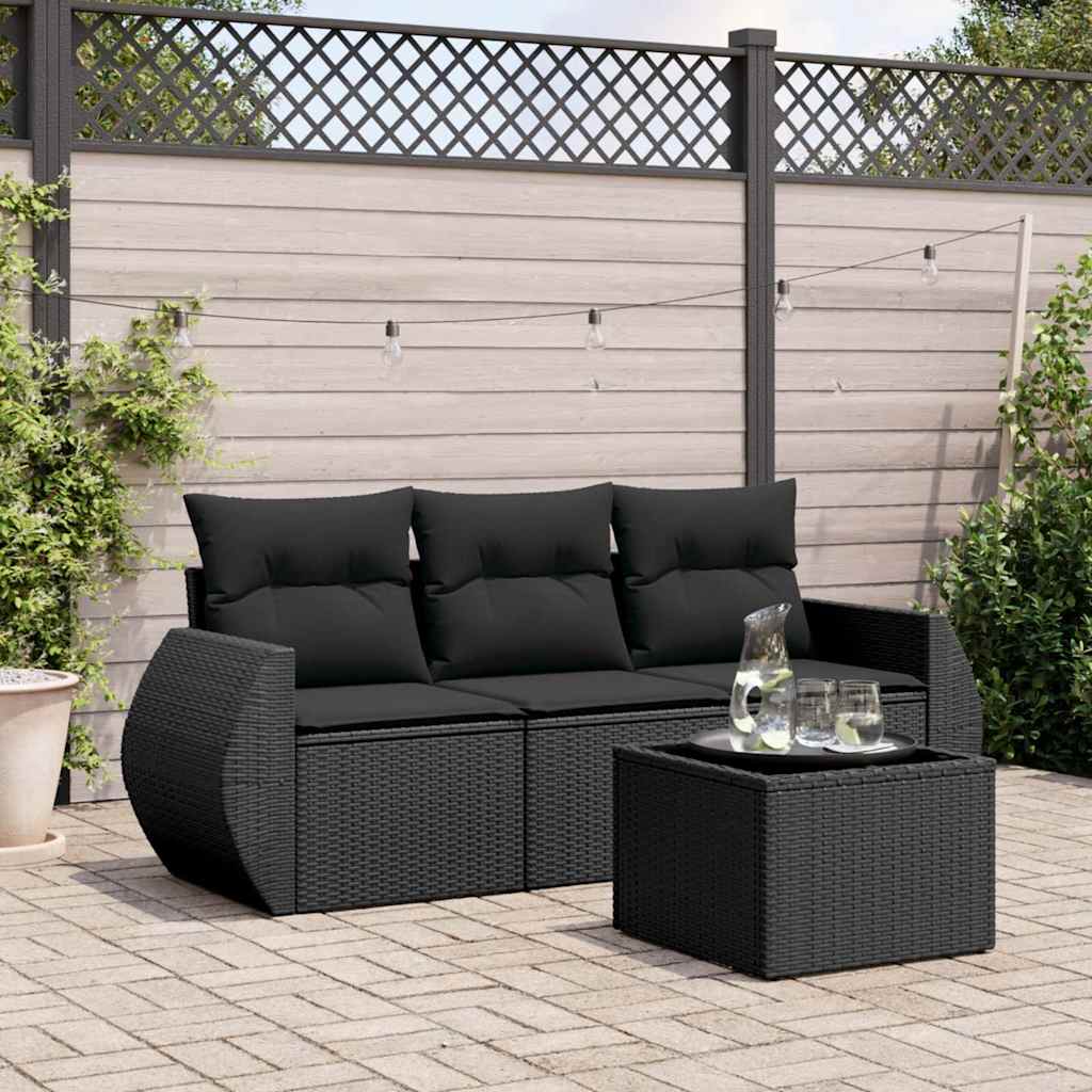 4-dijelni set vrtnih sofa od poliratana s jastucima crni