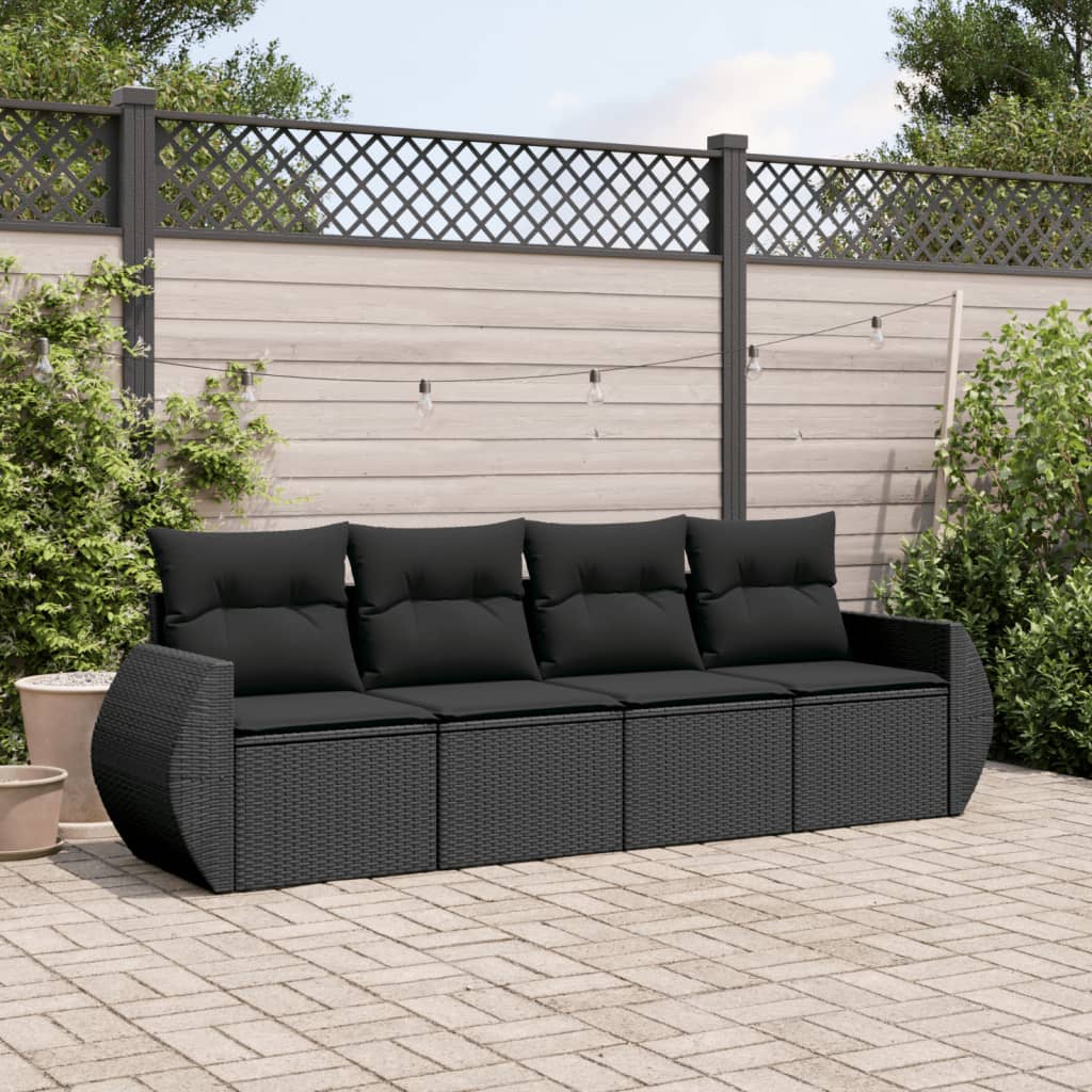 4-dijelni set vrtnih sofa od poliratana s jastucima crni