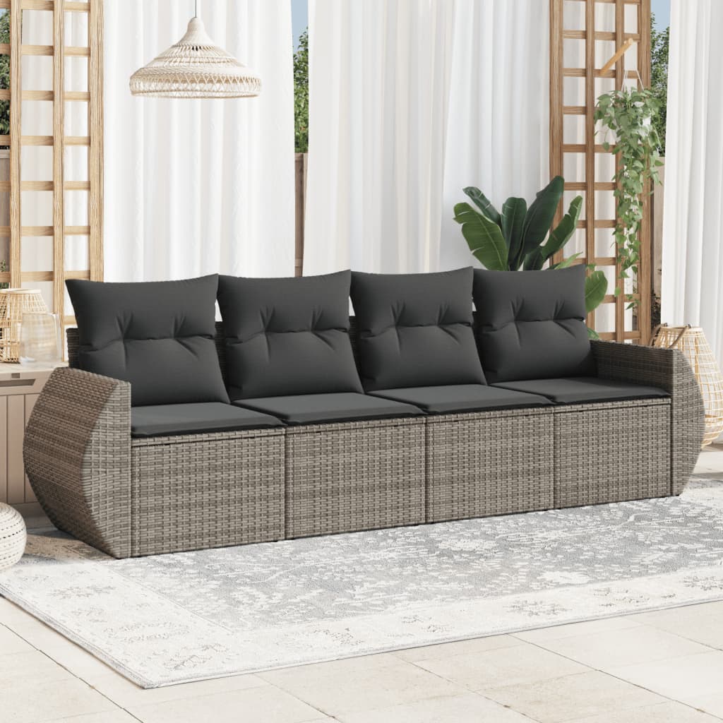 4-dijelni set vrtnih sofa od poliratana s jastucima sivi