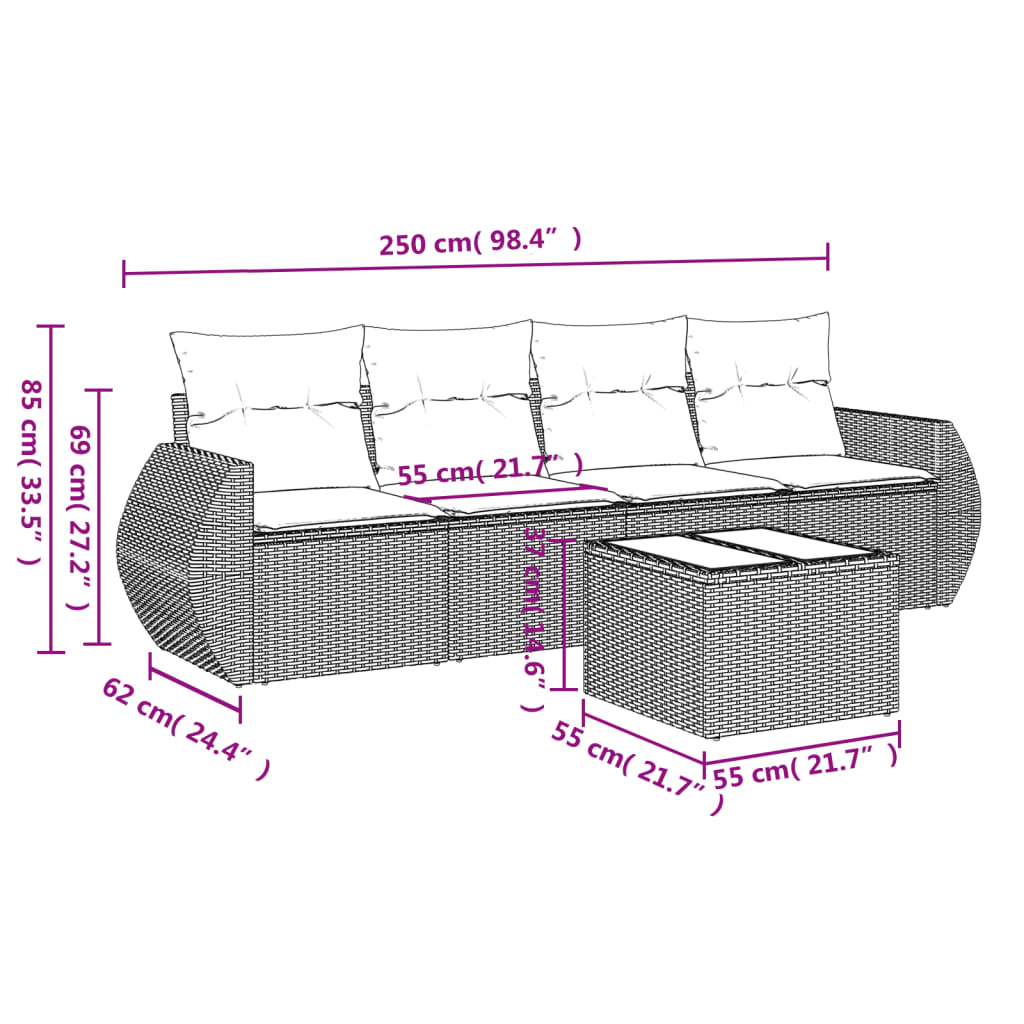 5-dijelni vrtni set sofa s jastucima bež od poliratana