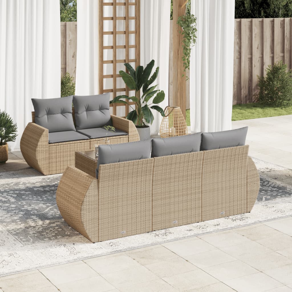 6-dijelni set vrtnih sofa s jastucima bež od poliratana