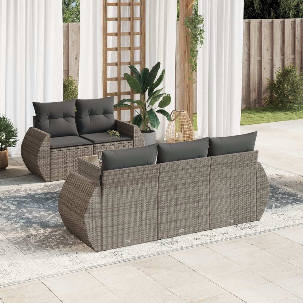 6-dijelni set vrtnih sofa od poliratana s jastucima sivi