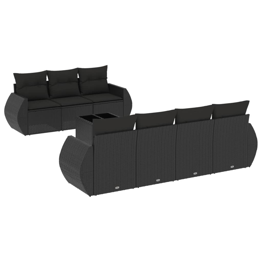 8-dijelni set vrtnih sofa od poliratana s jastucima crni