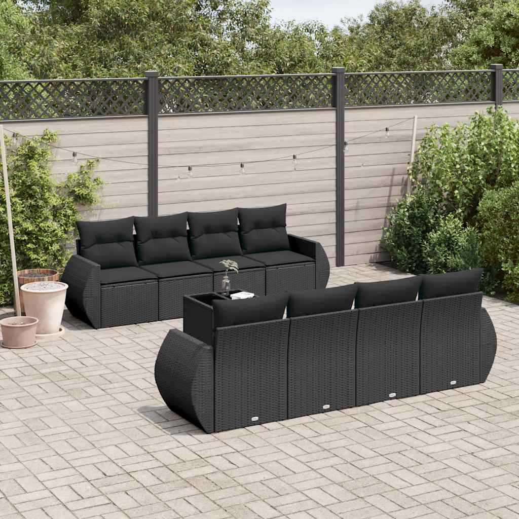 9-dijelni set vrtnih sofa s jastucima crni od poliratana