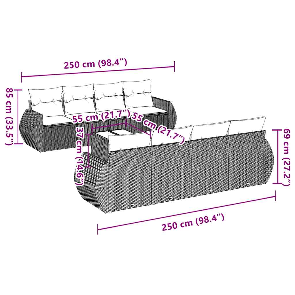 9-dijelni set vrtnih sofa s jastucima crni od poliratana