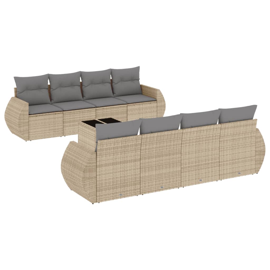 9-dijelni set vrtnih sofa s jastucima bež od poliratana