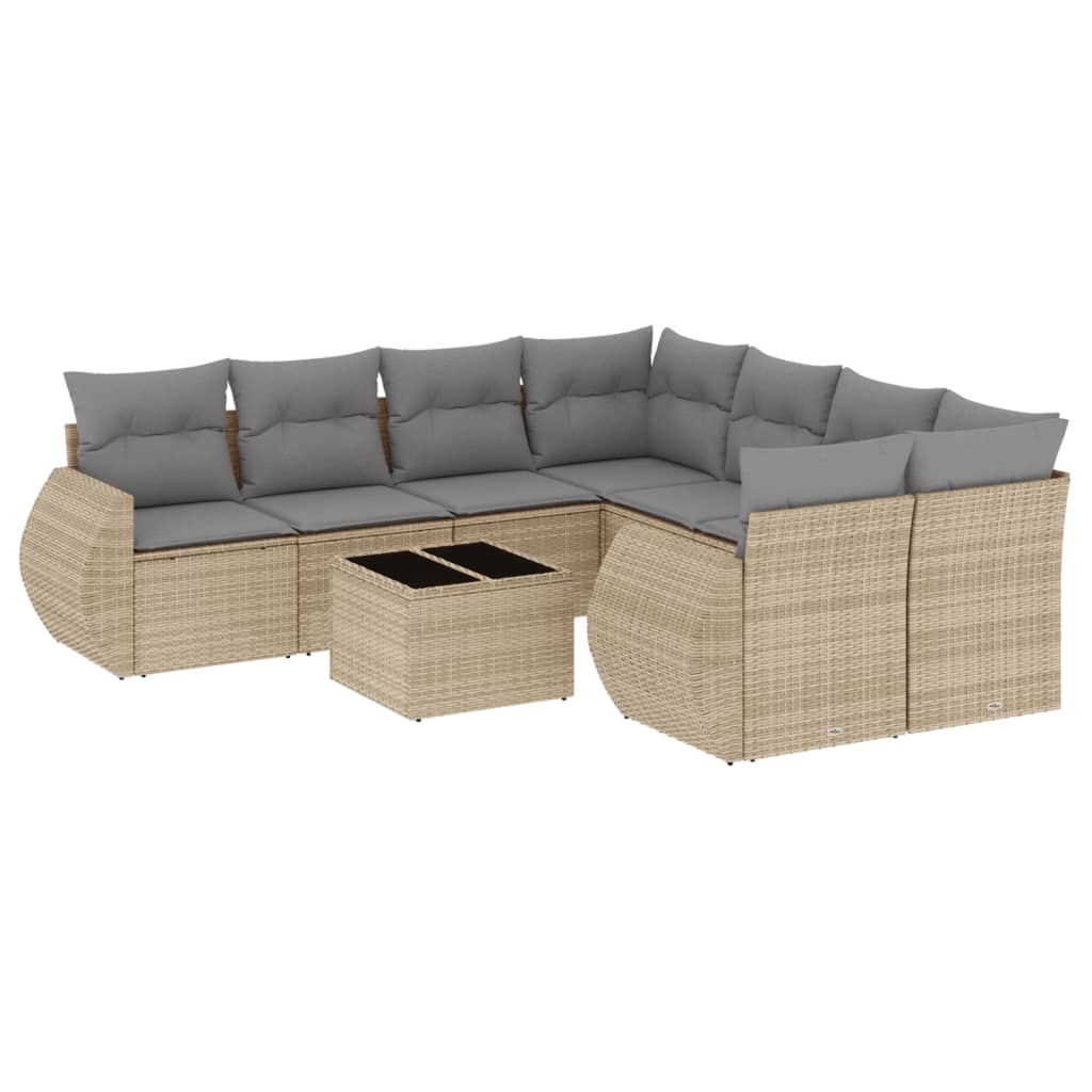 9-dijelni set vrtnih sofa s jastucima bež od poliratana