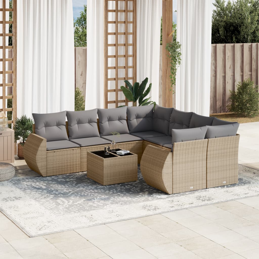 9-dijelni set vrtnih sofa s jastucima bež od poliratana