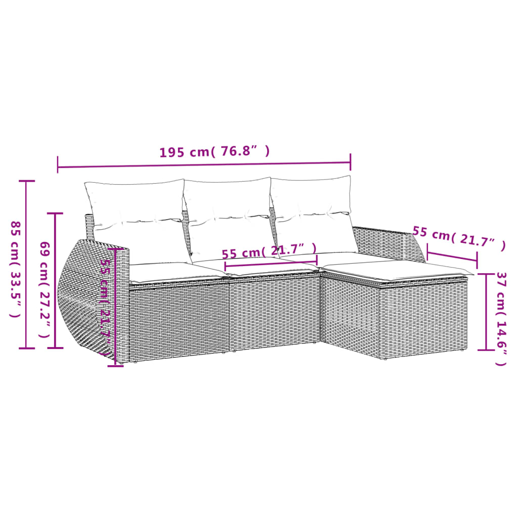 4-dijelni set vrtnih sofa s jastucima bež od poliratana