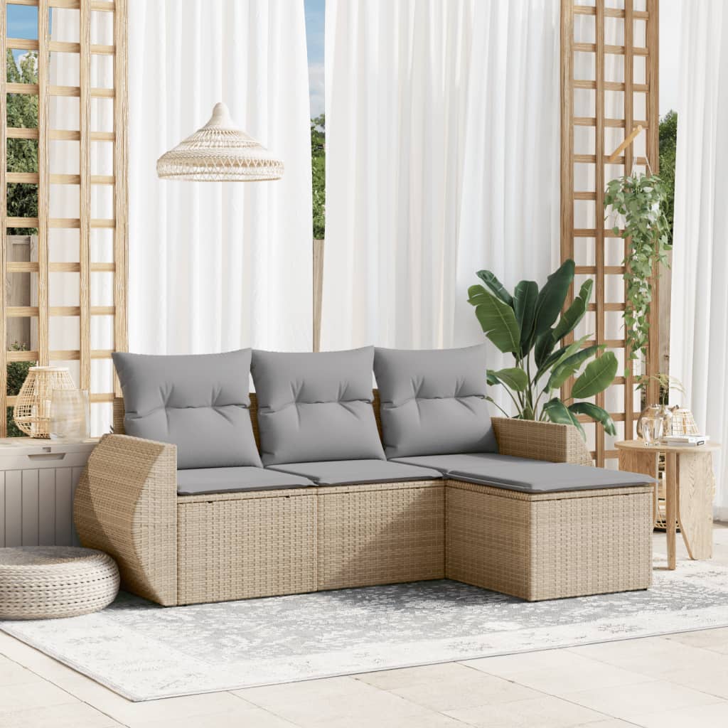 4-dijelni set vrtnih sofa s jastucima bež od poliratana