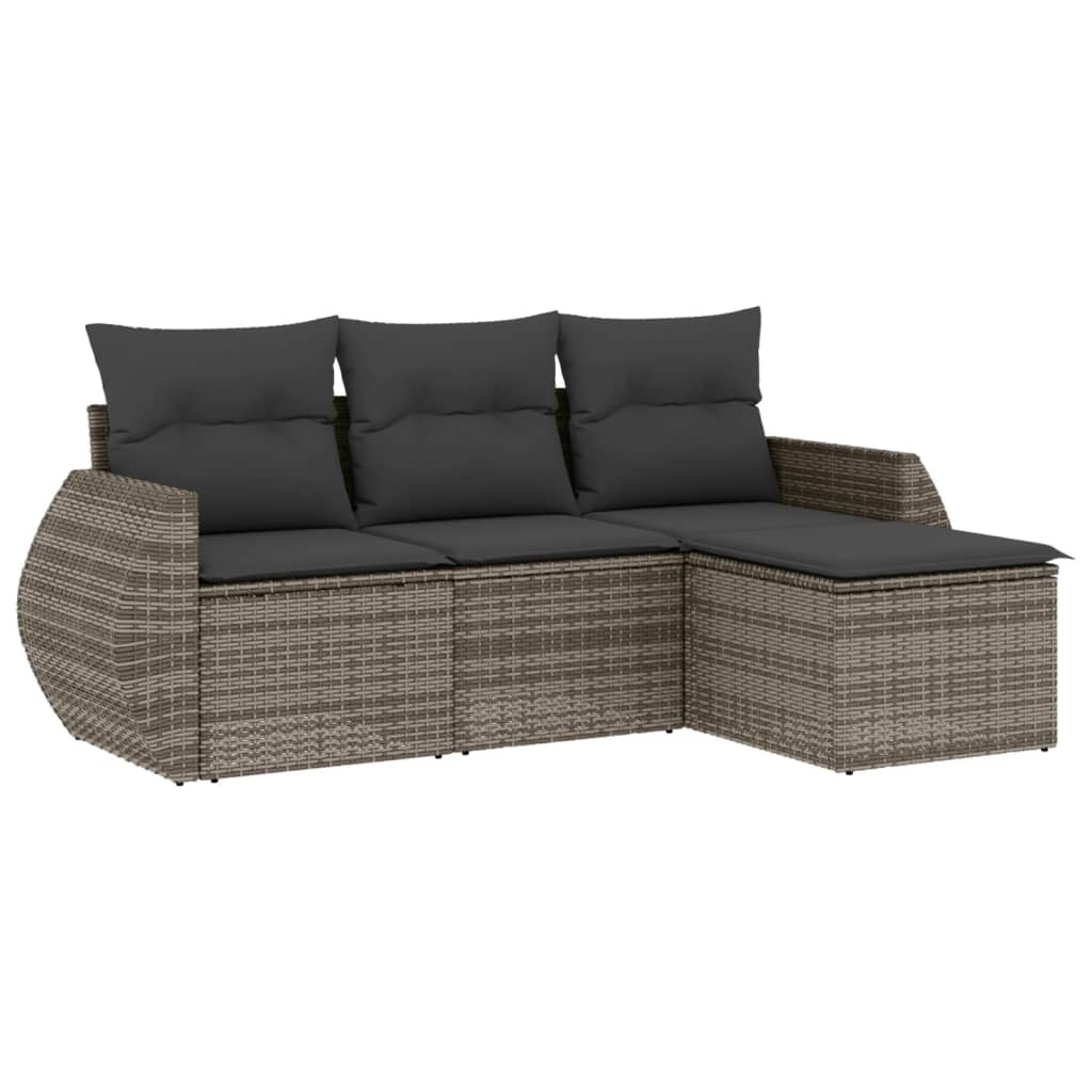 4-dijelni set vrtnih sofa od poliratana s jastucima sivi