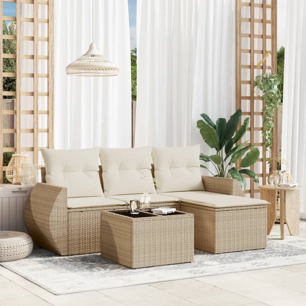 5-dijelni vrtni set sofa s jastucima bež od poliratana