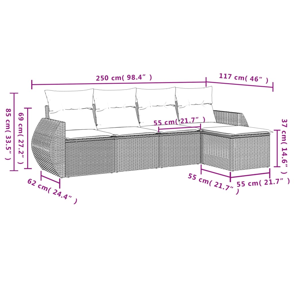 5-dijelni vrtni set sofa s jastucima bež od poliratana