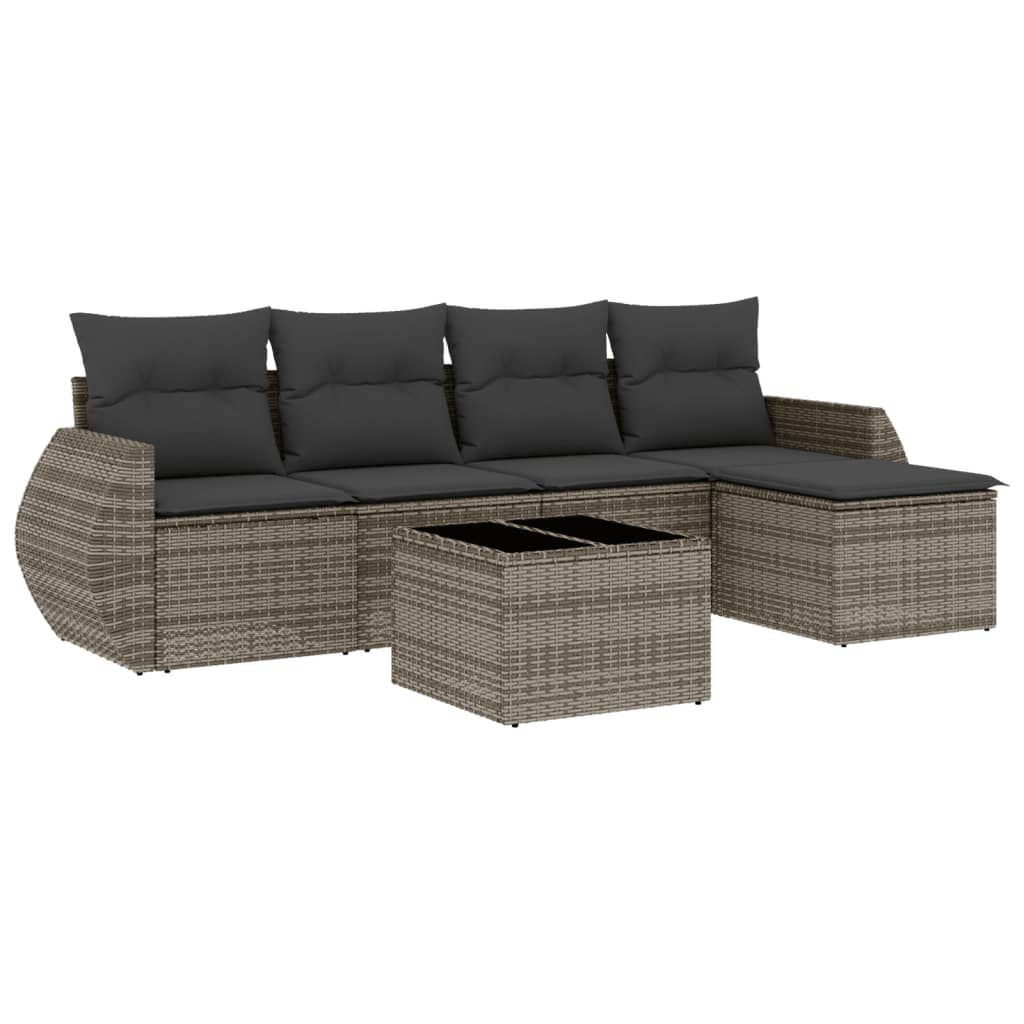 6-dijelni set vrtnih sofa od poliratana s jastucima sivi