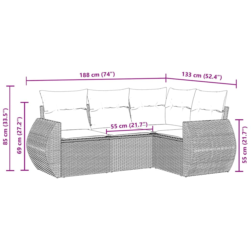 4-dijelni set vrtnih sofa od poliratana s jastucima crni