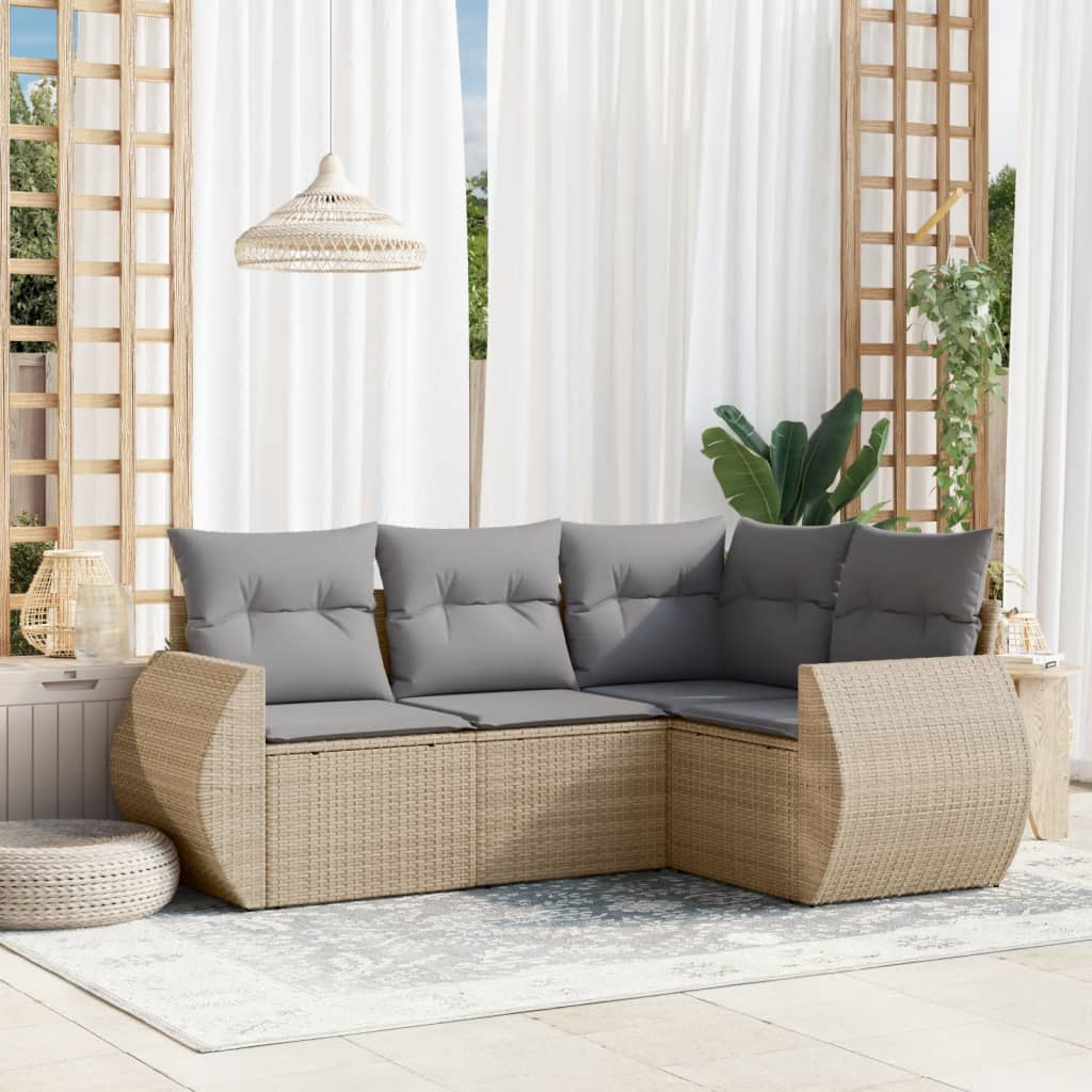 4-dijelni set vrtnih sofa s jastucima bež od poliratana