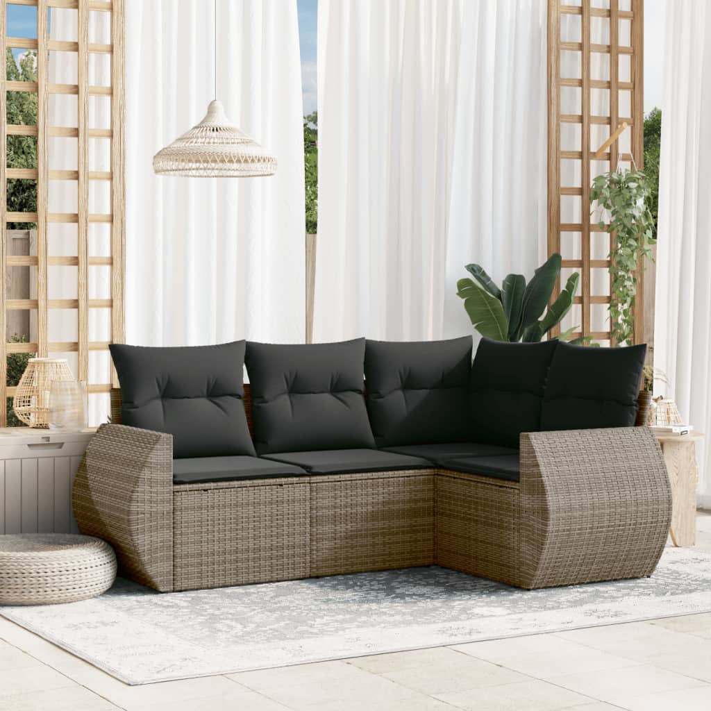4-dijelni set vrtnih sofa od poliratana s jastucima sivi