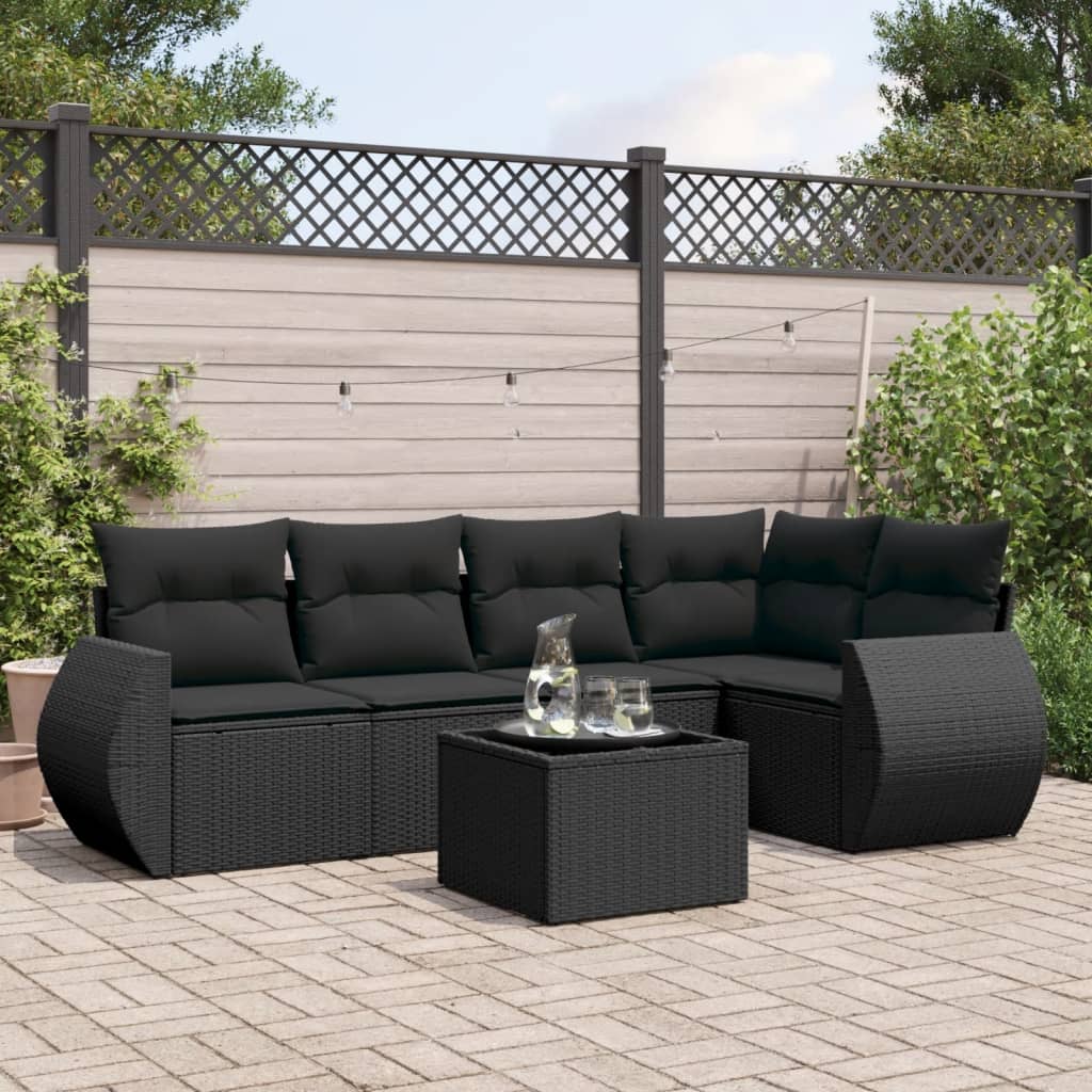 6-dijelni set vrtnih sofa s jastucima crni od poliratana