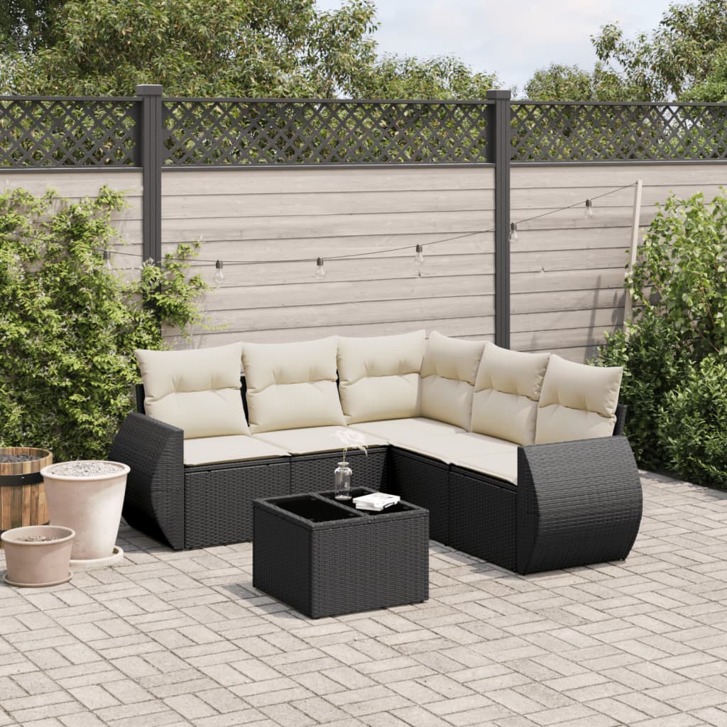 6-dijelni set vrtnih sofa s jastucima crni od poliratana
