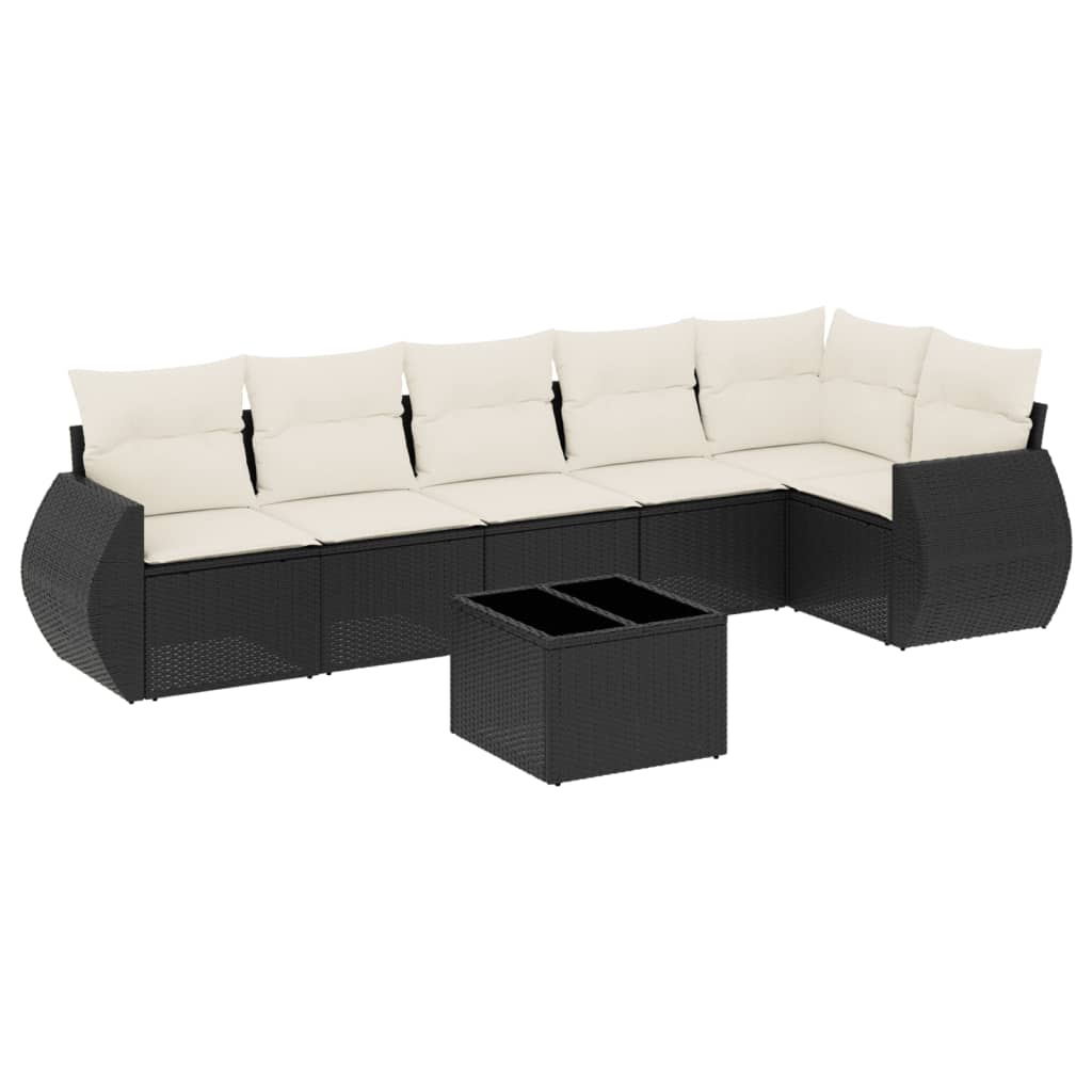 7-dijelni set vrtnih sofa od poliratana s jastucima crni