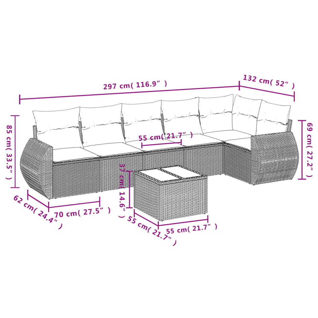 7-dijelni set vrtnih sofa od poliratana s jastucima bež
