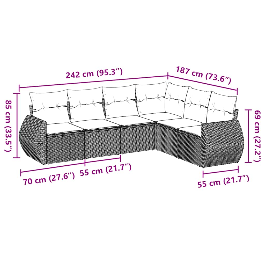 6-dijelni set vrtnih sofa s jastucima crni od poliratana