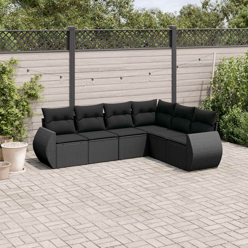 6-dijelni set vrtnih sofa s jastucima crni od poliratana