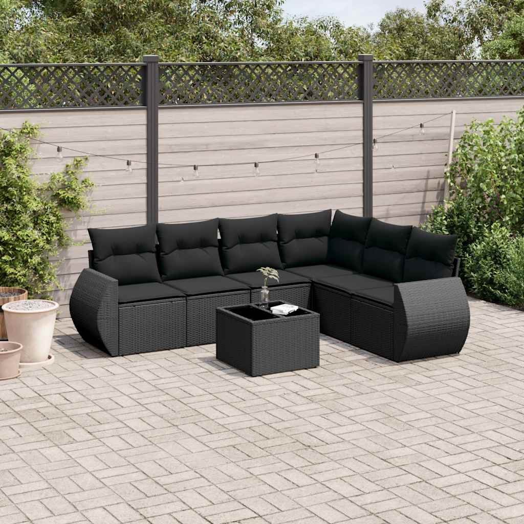 7-dijelni set vrtnih sofa od poliratana s jastucima crni