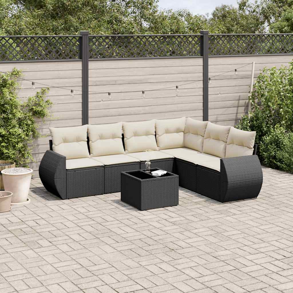 7-dijelni set vrtnih sofa od poliratana s jastucima crni