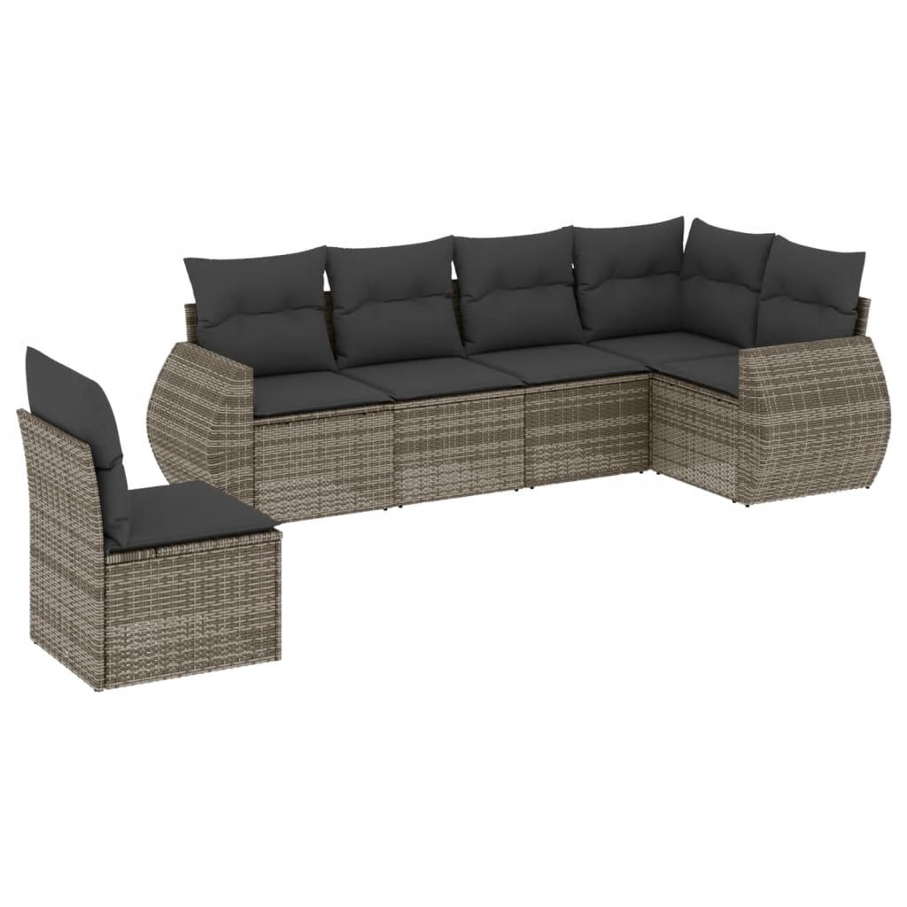 6-dijelni set vrtnih sofa od poliratana s jastucima sivi