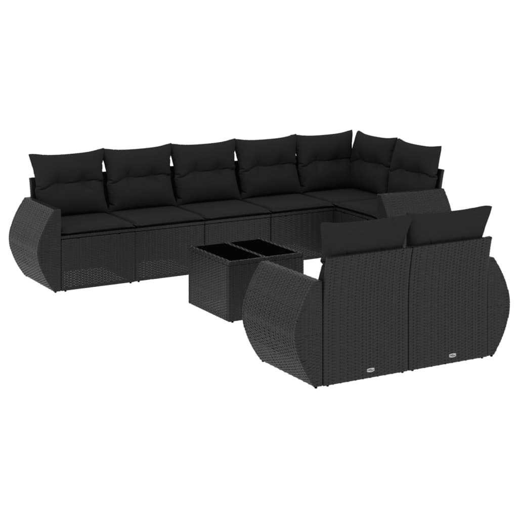 9-dijelni set vrtnih sofa s jastucima crni od poliratana