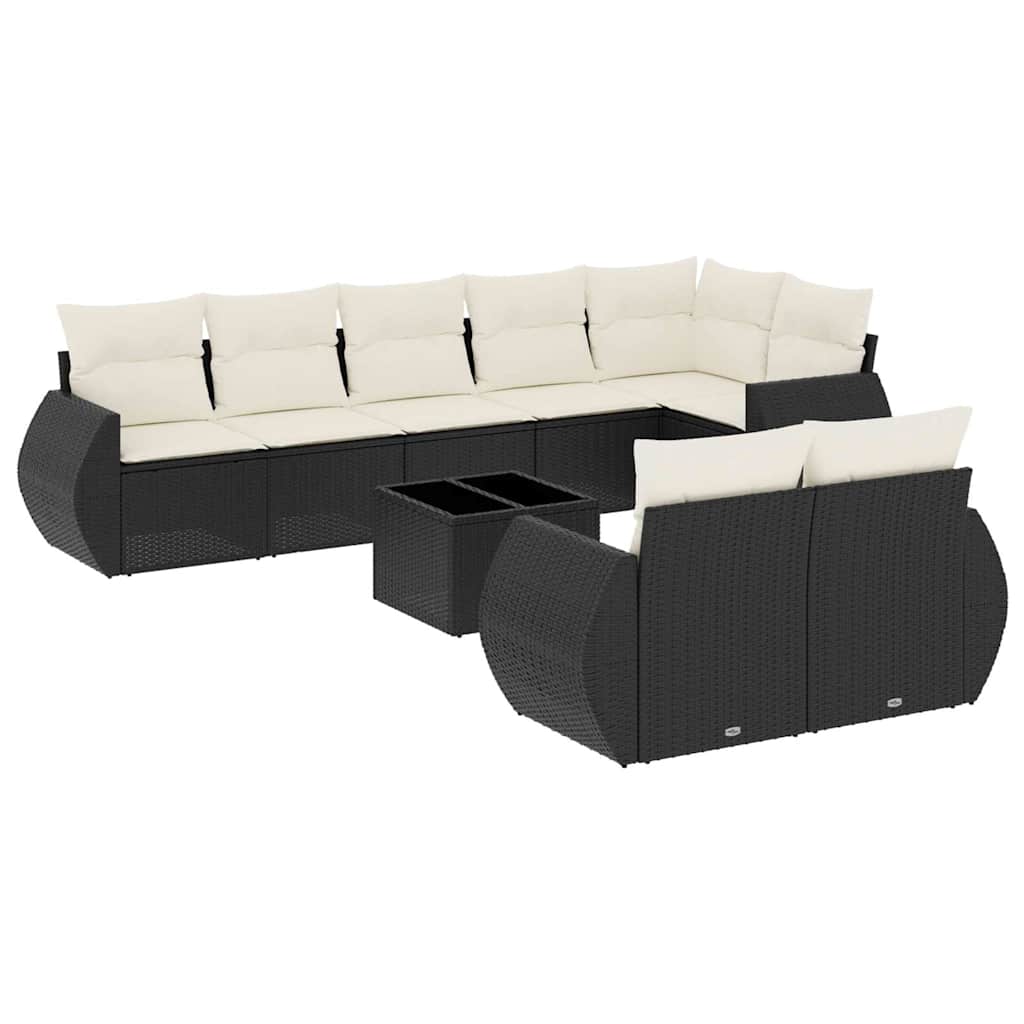 9-dijelni set vrtnih sofa s jastucima crni od poliratana