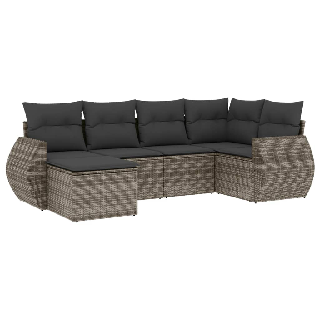 6-dijelni set vrtnih sofa od poliratana s jastucima sivi
