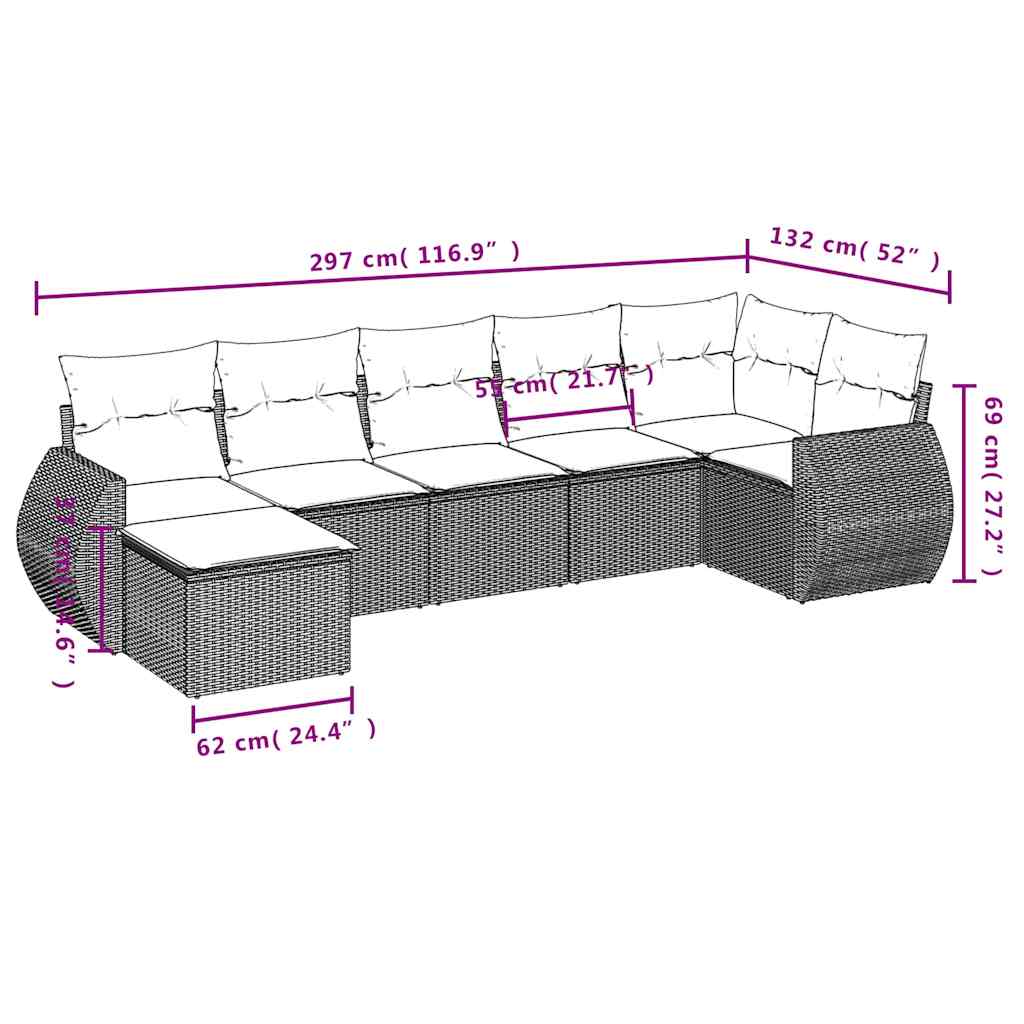 7-dijelni set vrtnih sofa od poliratana s jastucima crni
