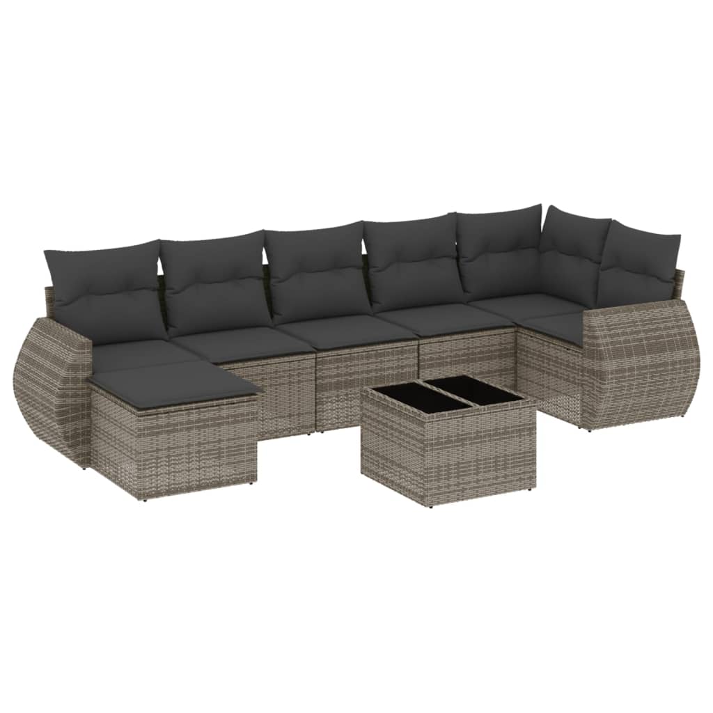 8-dijelni set vrtnih sofa od poliratana s jastucima sivi