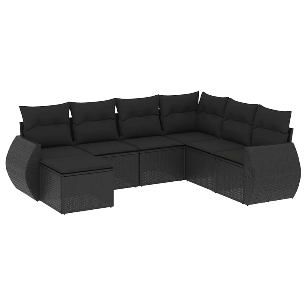 7-dijelni set vrtnih sofa od poliratana s jastucima crni