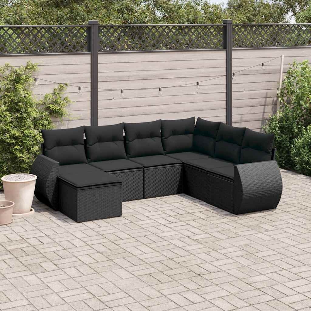 7-dijelni set vrtnih sofa od poliratana s jastucima crni