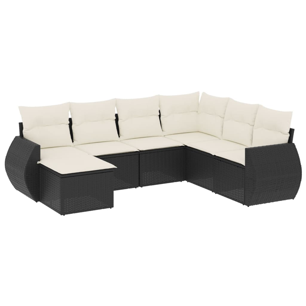 7-dijelni set vrtnih sofa od poliratana s jastucima crni