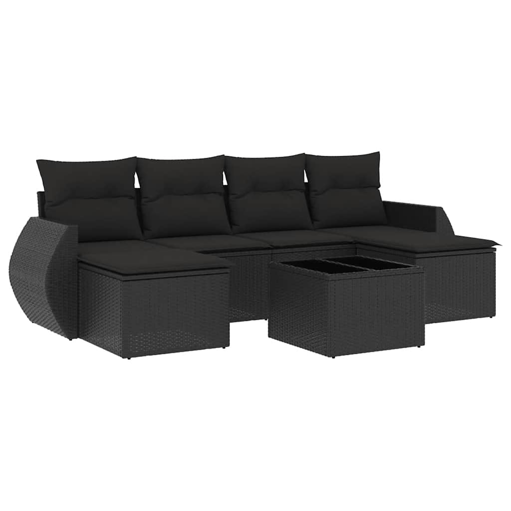 7-dijelni set vrtnih sofa od poliratana s jastucima crni