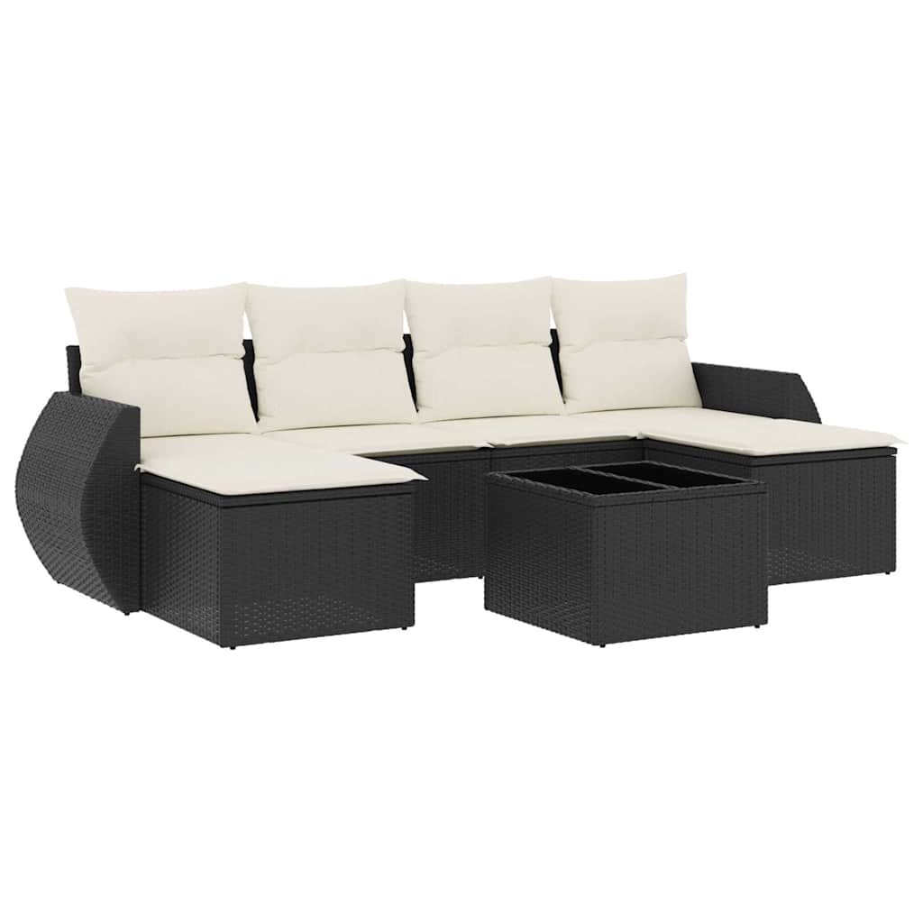 7-dijelni set vrtnih sofa od poliratana s jastucima crni
